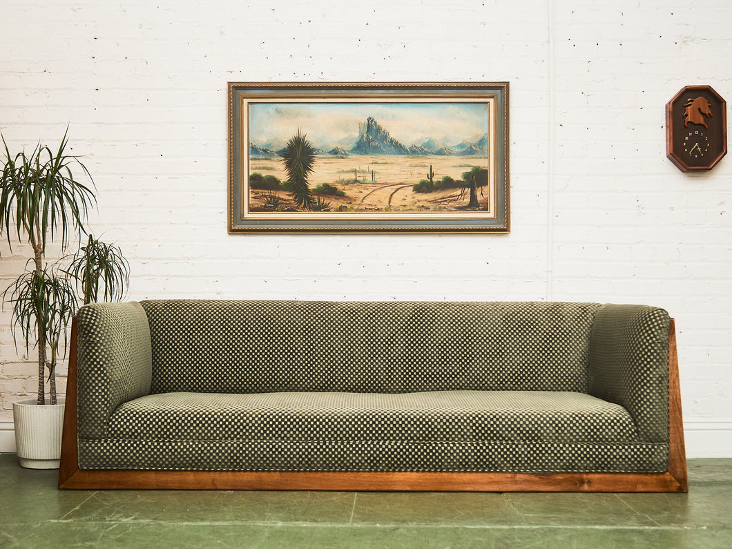 Vintage Mid-Century Olive Checker Green Sofa