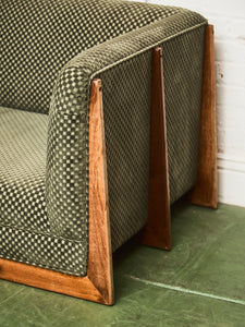 Vintage Mid-Century Olive Checker Green Sofa