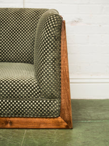 Vintage Mid-Century Olive Checker Green Sofa