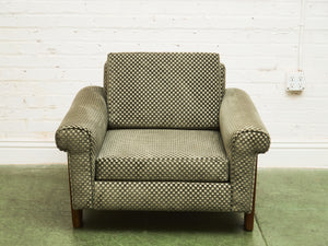 Checker Green Danish Modern Vintage Club Chair