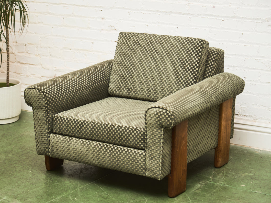 Checker Green Danish Modern Vintage Club Chair