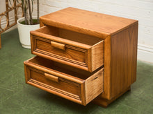 Load image into Gallery viewer, Boho Two Drawer Oak Nightstand
