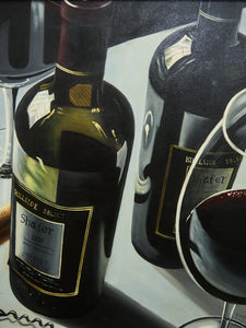 Vintage Still Life, Photo Realism, Wine Bottle, Painting