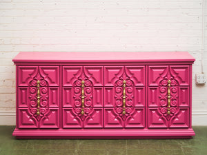 Fuchsia Ornate Hollywood Regency Large 12 Drawer Dresser