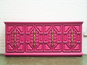 Fuchsia Ornate Hollywood Regency Large 12 Drawer Dresser