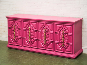 Fuchsia Ornate Hollywood Regency Large 12 Drawer Dresser