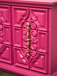 Fuchsia Ornate Hollywood Regency Large 12 Drawer Dresser