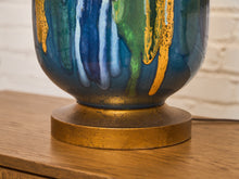 Load image into Gallery viewer, Yellow Turquoise Blue Glazed Pottery Lamp Large
