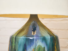 Load image into Gallery viewer, Yellow Turquoise Blue Glazed Pottery Lamp Large
