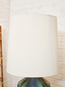Yellow Turquoise Blue Glazed Pottery Lamp Large