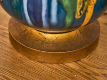 Load image into Gallery viewer, Yellow Turquoise Blue Glazed Pottery Lamp Large
