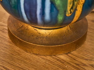 Yellow Turquoise Blue Glazed Pottery Lamp Large