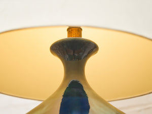 Yellow Turquoise Blue Glazed Pottery Lamp Large