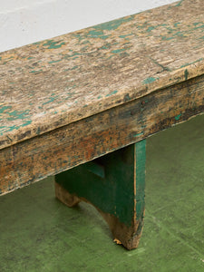 Primitive Industrial Bench with Verdigris Undertones