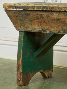 Primitive Industrial Bench with Verdigris Undertones
