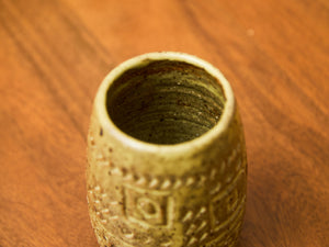 Earth-Toned Studio Pottery Vessel with Geometric Relief