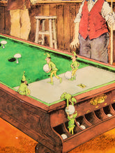 Load image into Gallery viewer, Vintage Tony Escott Framed Cartoon Illustration Print Pub Billiards Scene (c. 1960s–70s
