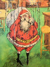 Load image into Gallery viewer, Vintage Tony Escott Framed Cartoon Illustration Print Santa at the Pub Billiards Scene (c. 1960s–70s)
