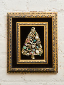 Framed Mid-Century Jewelry Christmas Tree Collage