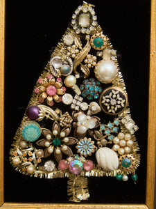 Framed Mid-Century Jewelry Christmas Tree Collage