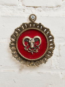 Astrological Aries Ram’s Head Wall Plaque with Red Velvet