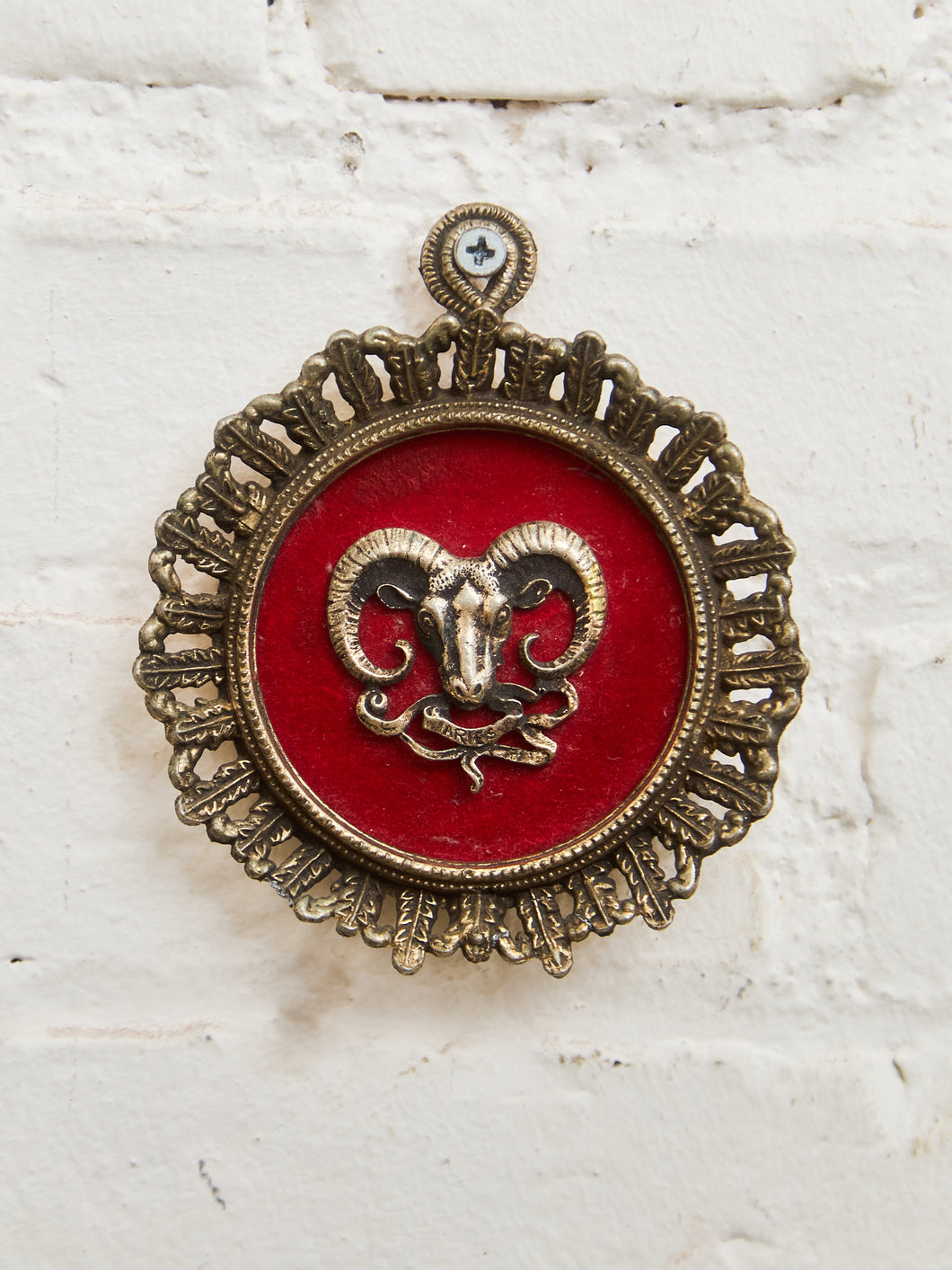 Astrological Aries Ram’s Head Wall Plaque with Red Velvet