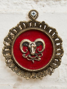 Astrological Aries Ram’s Head Wall Plaque with Red Velvet