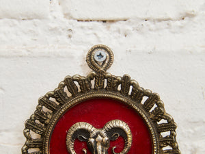 Astrological Aries Ram’s Head Wall Plaque with Red Velvet