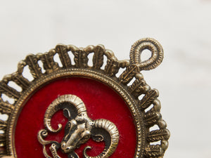 Astrological Aries Ram’s Head Wall Plaque with Red Velvet