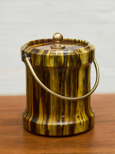 1960s Striped Lucite Ice Bucket with Brass Handle