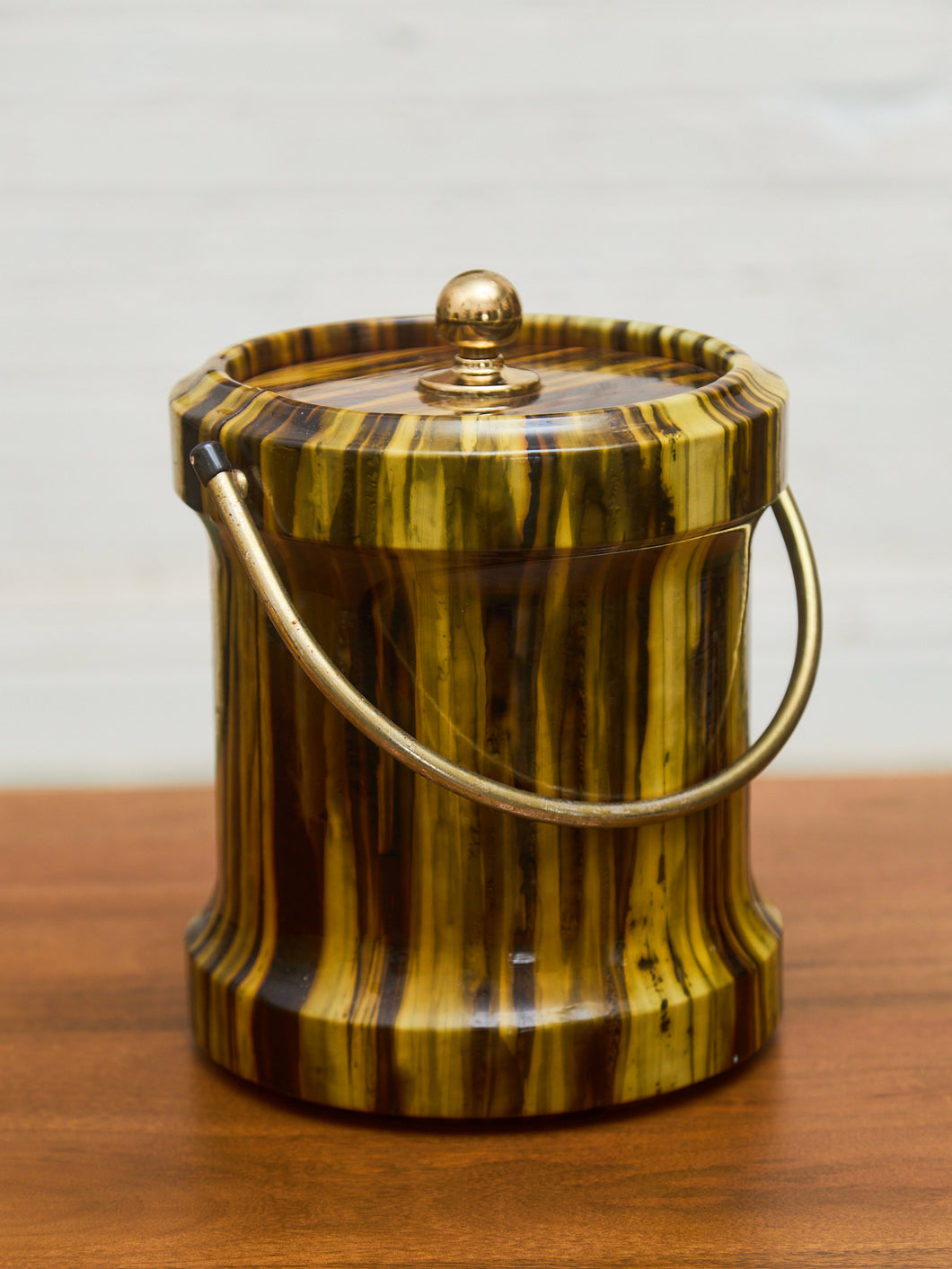 1960s Striped Lucite Ice Bucket with Brass Handle
