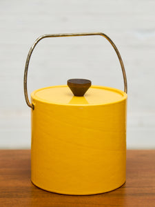 Mid-Century Modern Yellow Enamel Ice Bucket with Wooden Knob
