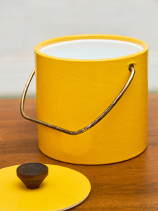 Mid-Century Modern Yellow Enamel Ice Bucket with Wooden Knob