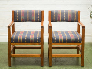 Pair of Modernist Pine Armchairs with Original Upholstery