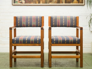 Pair of Modernist Pine Armchairs with Original Upholstery