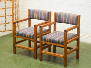Pair of Modernist Pine Armchairs with Original Upholstery