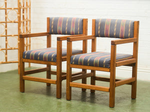 Pair of Modernist Pine Armchairs with Original Upholstery