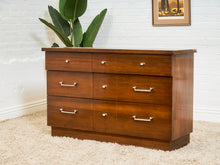 Load image into Gallery viewer, Mid-Century Modern Walnut 6-Drawer Dresser with Chrome Pulls
