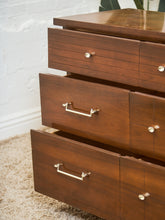 Load image into Gallery viewer, Mid-Century Modern Walnut 6-Drawer Dresser with Chrome Pulls
