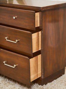 Mid-Century Modern Walnut 6-Drawer Dresser with Chrome Pulls