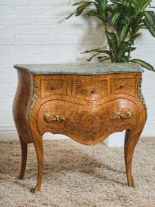 French Bombay Vintage Green Marble Top Nightstands