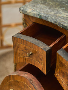 French Bombay Vintage Green Marble Top Nightstands