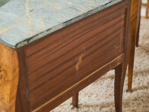 French Bombay Vintage Green Marble Top Nightstands