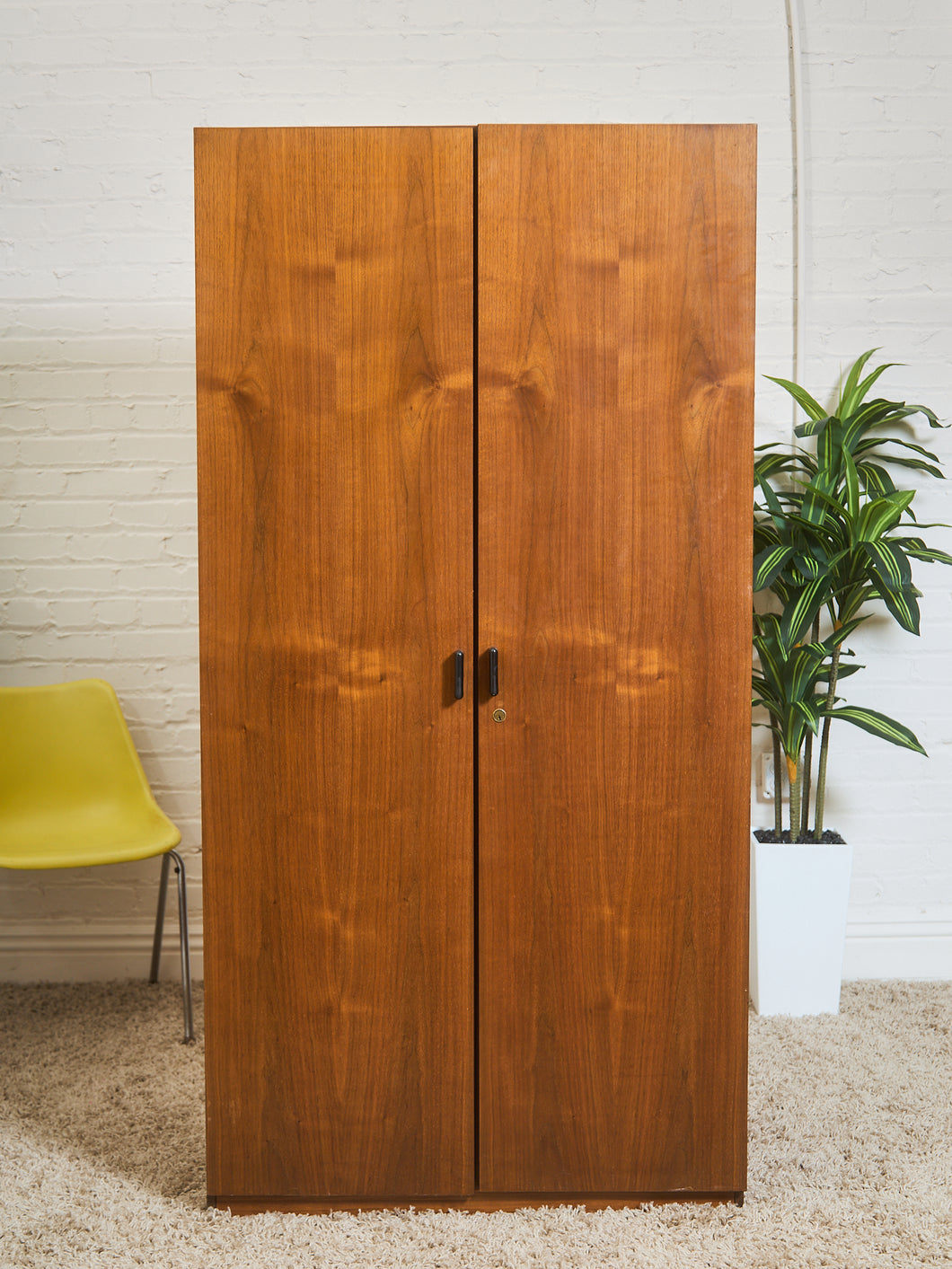 Mid-Century Modern Walnut Storage Cabinet with Black Handles