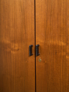 Mid-Century Modern Walnut Storage Cabinet with Black Handles