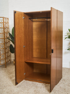 Mid-Century Modern Walnut Storage Cabinet with Black Handles