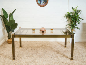 Mid-Century Mastercraft Greek Key Brass and Glass Dining Table