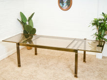 Load image into Gallery viewer, Mid-Century Mastercraft Greek Key Brass and Glass Dining Table
