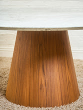 Load image into Gallery viewer, 63” Walnut Base Marble Top Pedestal Base Dining Table
