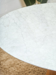 63” Walnut Base Marble Top Pedestal Base Dining Table
